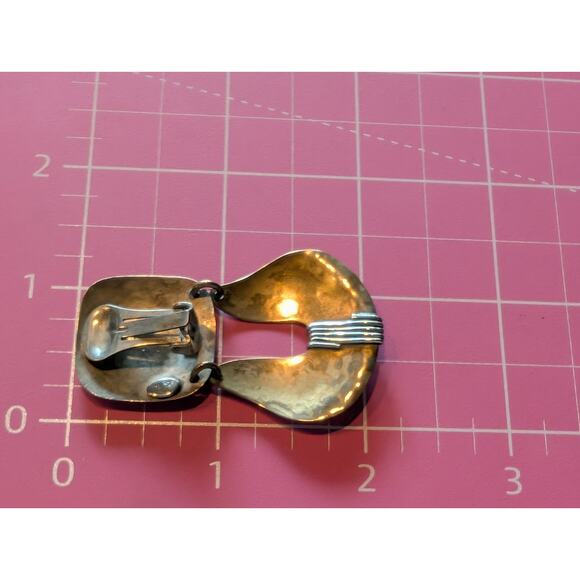 Marjorie Baer SF Signed Brass Mixed Metal Modern Dangle Drop Clip On Earrings - Picture 7 of 8